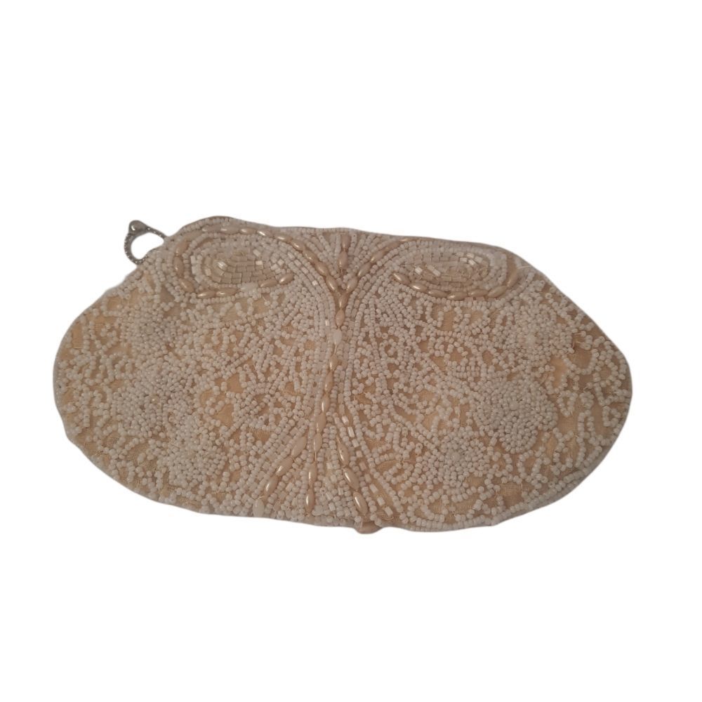 Vintage Beaded Beige Zipper Handbag Change purse